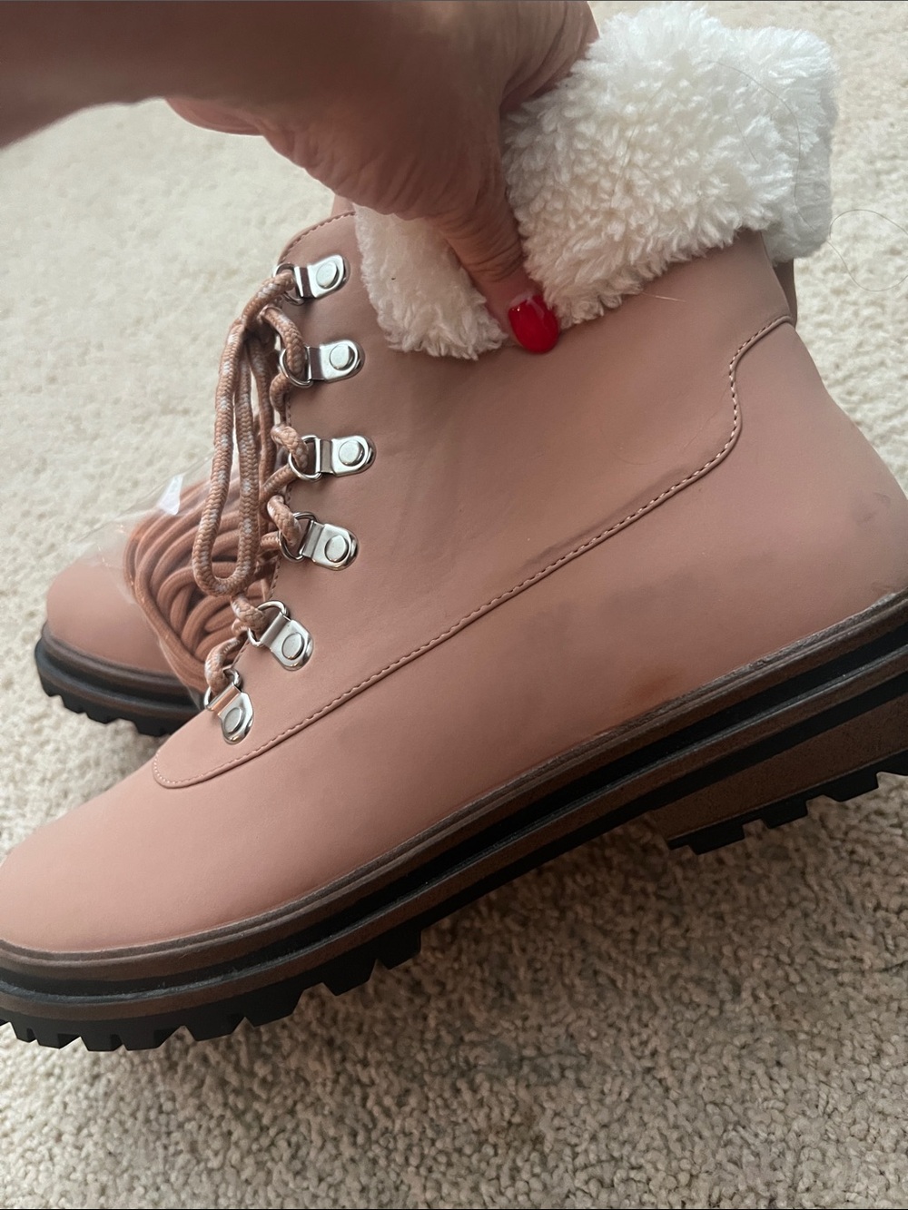 Torrid Blush Pink Nubuck Faux Suede Shearling Hiking Boots 9.5 W - Picture 5 of 7